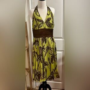 CARMEN MARC VALVO WOMENS DRESS, LIME & GREEN SILK, size 10